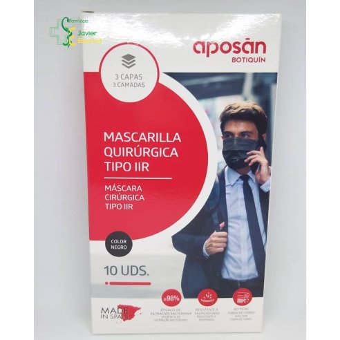 Mascarilla Quirúrgica TIIR Negra 10 unid Aposán